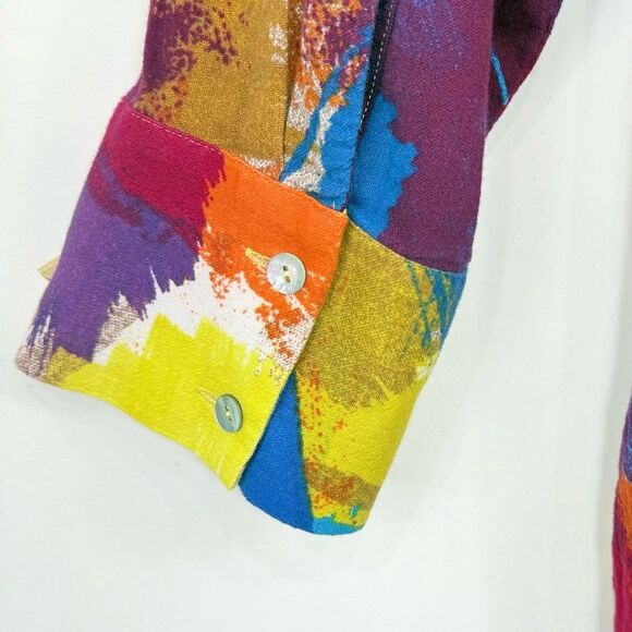 Soft Surroundings Painters Palette Colorful Abstract 100% Long Sleeve Button Up - Picture 10 of 16